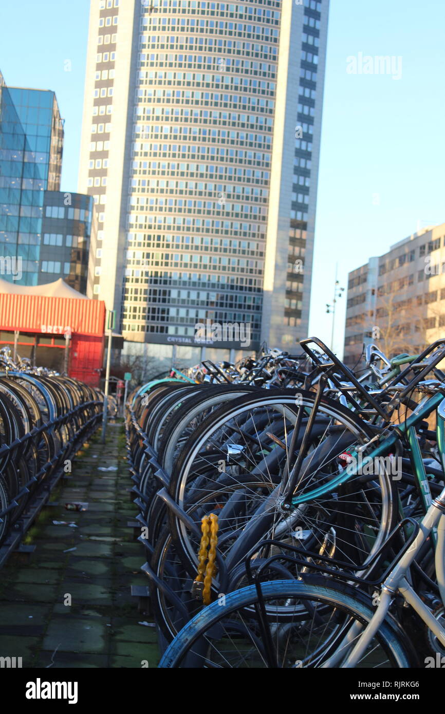Bicycle tyres Bicycle parking outside Amsterdam Train Station with