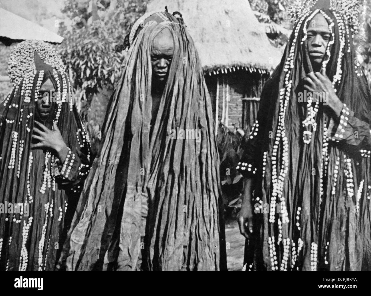 Tribal witch doctors, Cameroons, West Africa circa 1935 Stock Photo