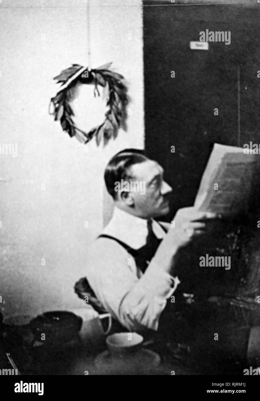 Adolf Hitler (1889 - 1945); German politician, demagogue. in prison at Landsburg 1923. leader of the Nazi Party (Nationalsozialistische Deutsche Arbeiterpartei; NSDAP), he rose to power in Germany as Chancellor in 1933 and Fuhrer ('Leader') in 1934. dictator of Nazi Germany from 1933 to 1945, Stock Photo