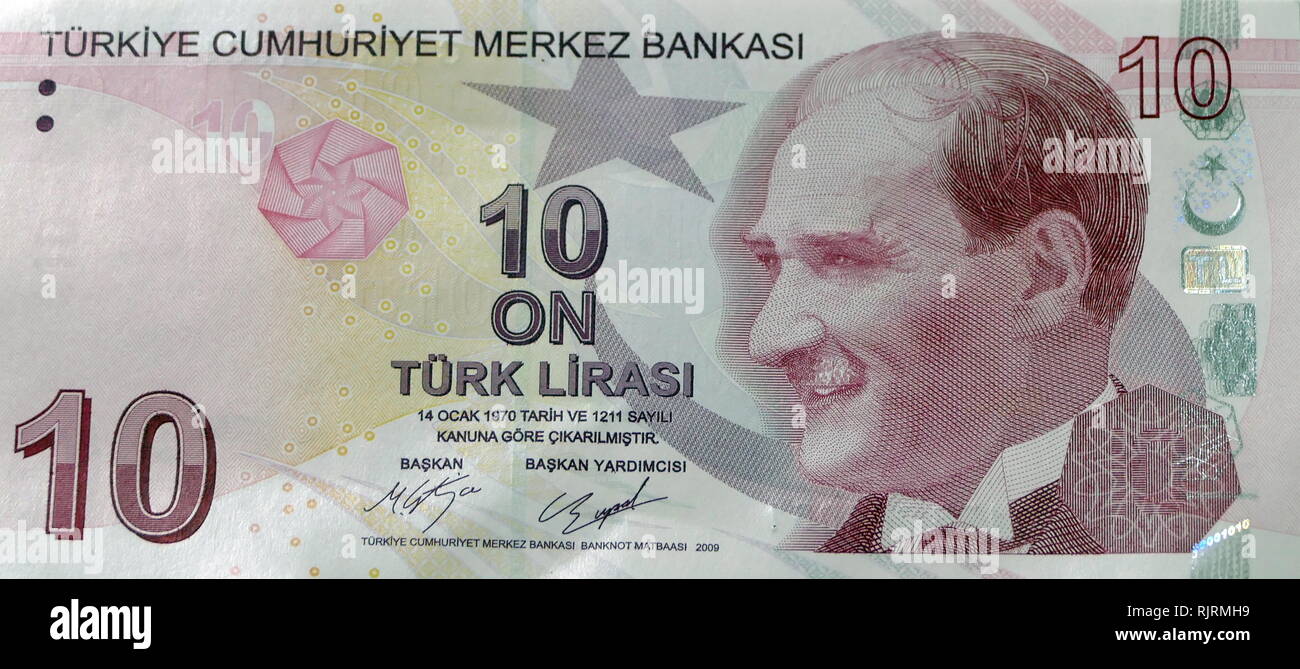 20 Lira Turkish banknote depicting, Kemal Ataturk first President of Turkey Stock Photo