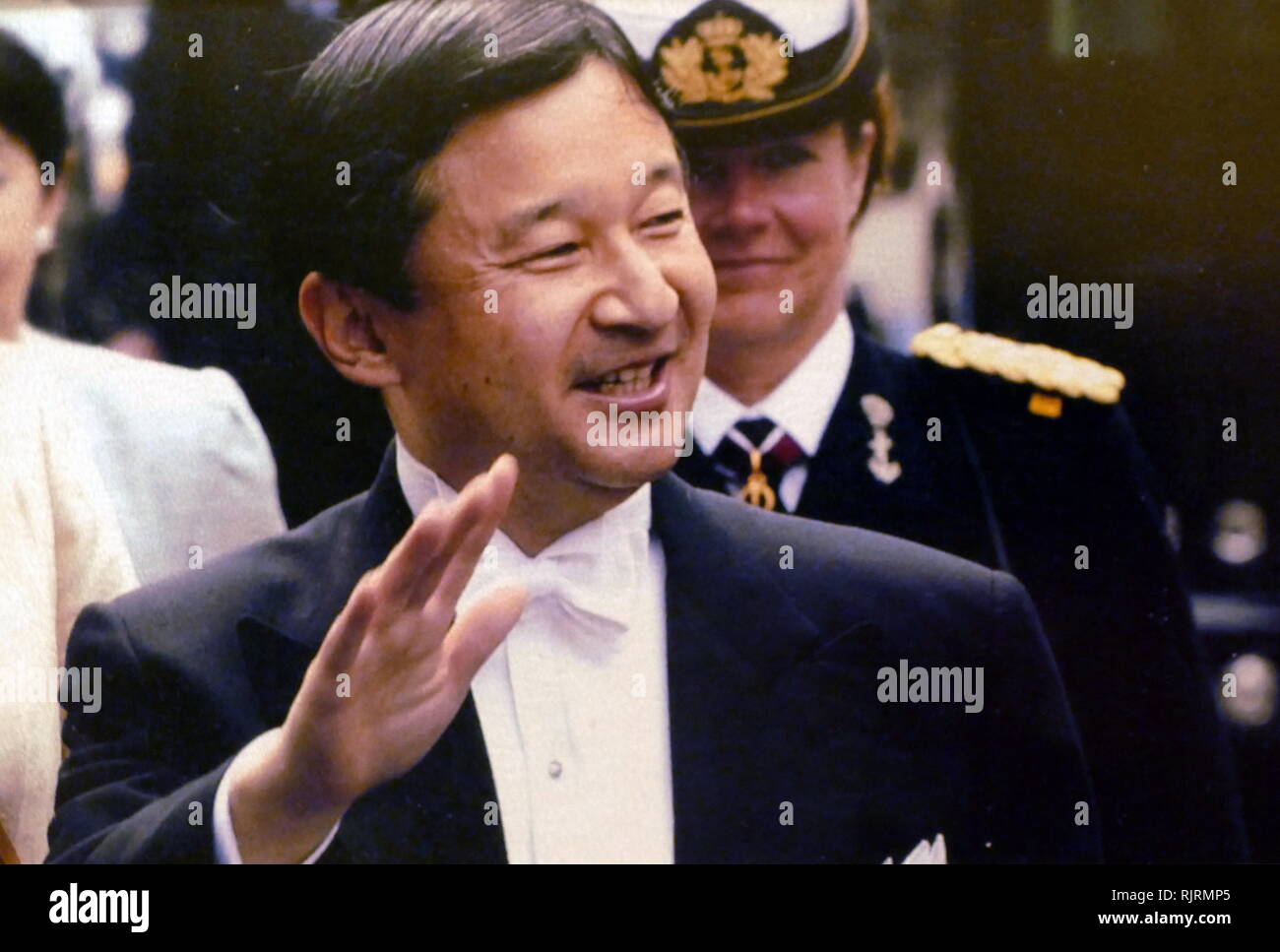 Naruhito, Crown Prince of Japan (born 1960), elder son of Emperor Akihito and Empress Michiko, which makes him the heir apparent to the Chrysanthemum Throne. Naruhito is expected to succeed his father as Emperor upon the latter's abdication on 30 April 2019. Stock Photo