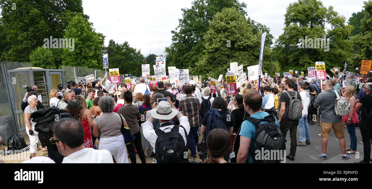 Protest, around the American Ambassador's Residence in London, for the visit to the United Kingdom by President of the United States Donald Trump; July 2018. Stock Photo