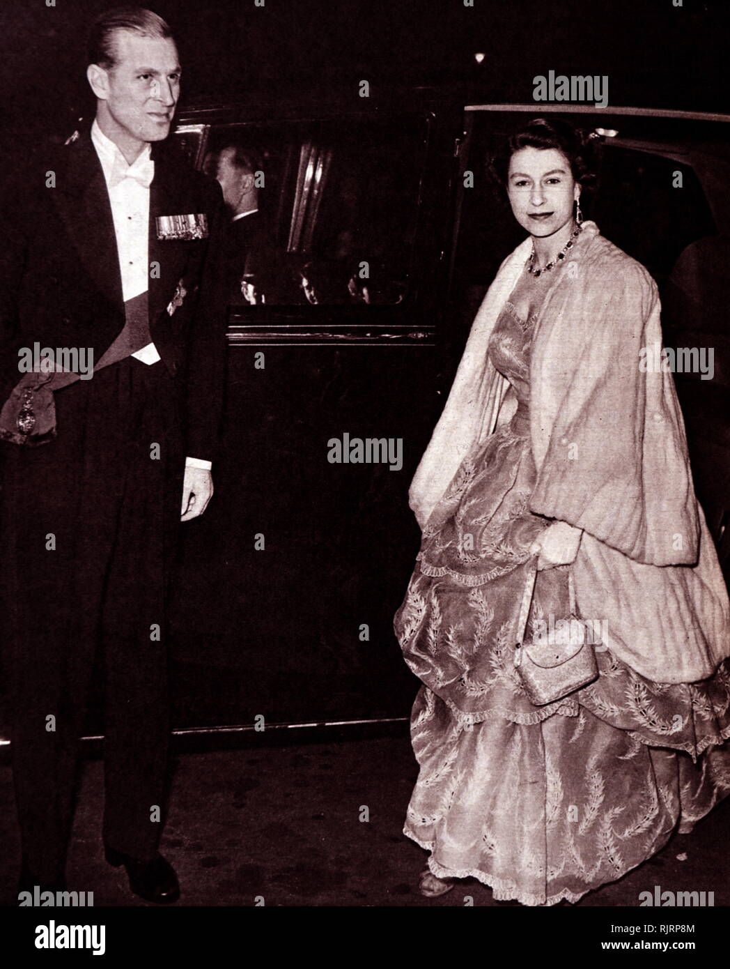 Queen Elizabeth II and the Duke of Edinburgh arriving at the Albert Hall, London. 1953. Stock Photo