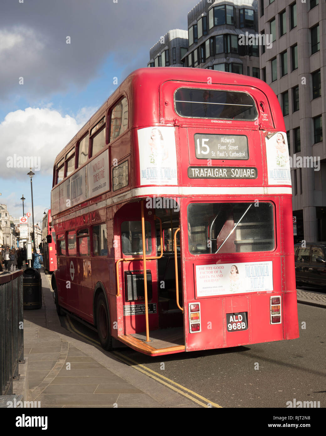 London, UK. 7th February 2019. Heritage Bus of Route 15, here near Trafalgar Square, London, will stop running as from the 2nd March 2019, after many years of service. Credit: Joe Kuis / Alamy Live News Stock Photo