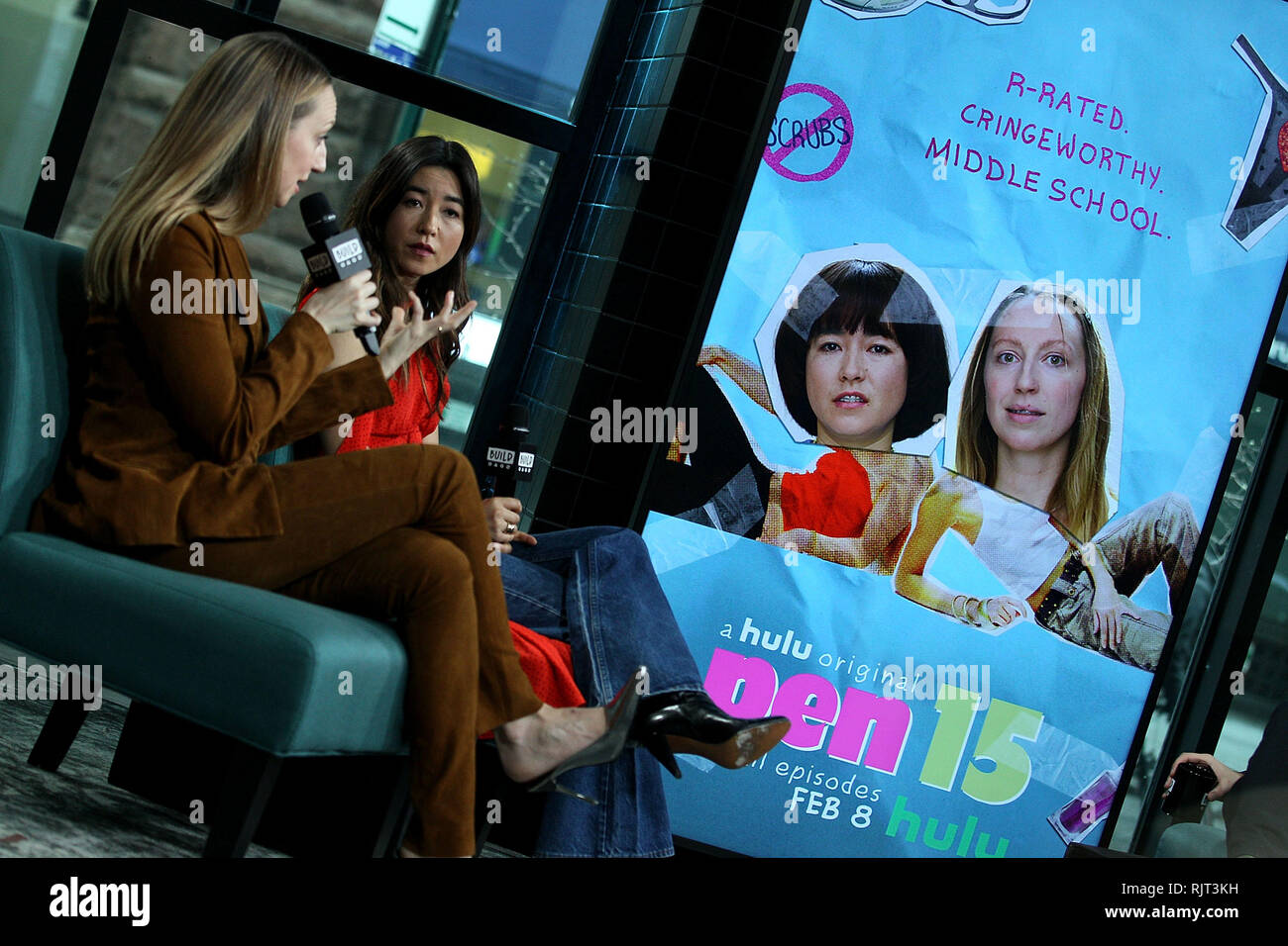 New York, USA. 07 Feb, 2019. Anna Konkle, Maya Erskine visits The Thursday, Feb 7, 2019 BUILD Series Inside Candids discussing "Pen15" at BUILD Studio in New York, USA. Credit: Steve Mack/S.D. Mack Pictures/Alamy Live News Stock Photo