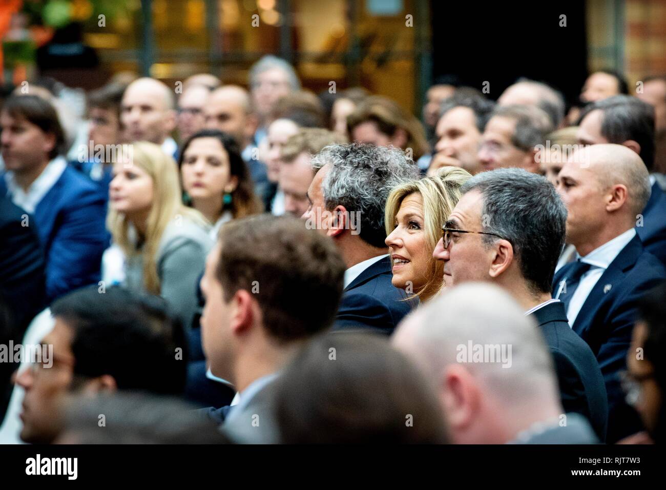 The Hague, Netherlands. 08th Feb, 2019. Queen Maxima of The Netherlands attend the Fintech for Inclusion Summit 2019 in the Gemeentemuseum The Hague, 8 February 2019. Credit: Patrick van Katwijk/ |/dpa/Alamy Live News Stock Photo