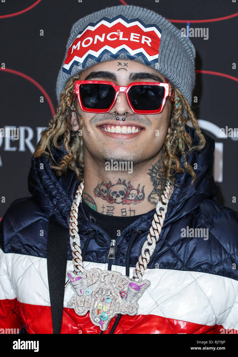 LOS ANGELES, CA, USA - FEBRUARY 07: Rapper Lil Pump (Gazzy Garcia) arrives  at the Warner Music Pre-Grammy Party 2019 held at The NoMad Hotel Los  Angeles on February 7, 2019 in