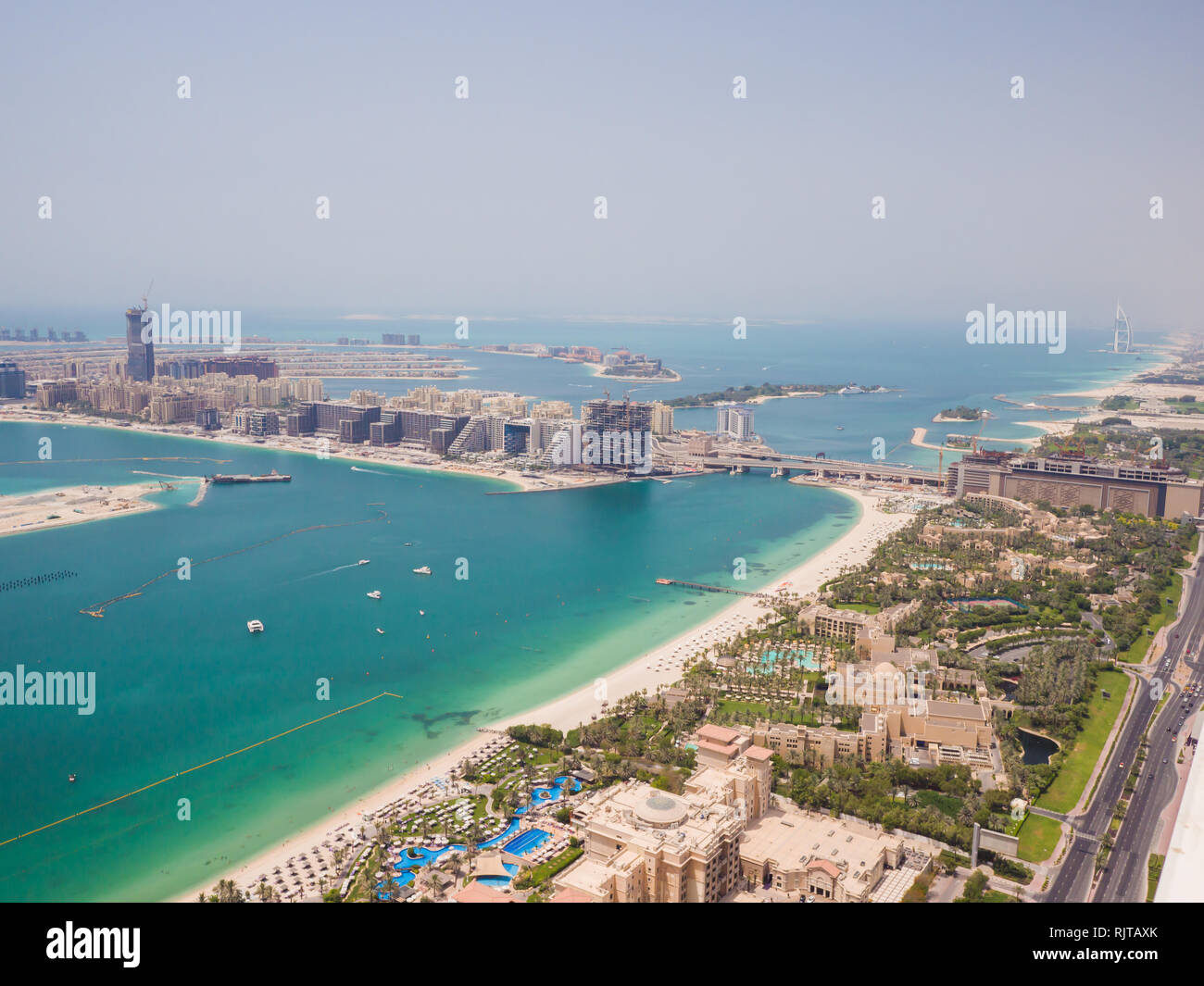 View on residential buildings on Palm Jumeirah island. The Palm