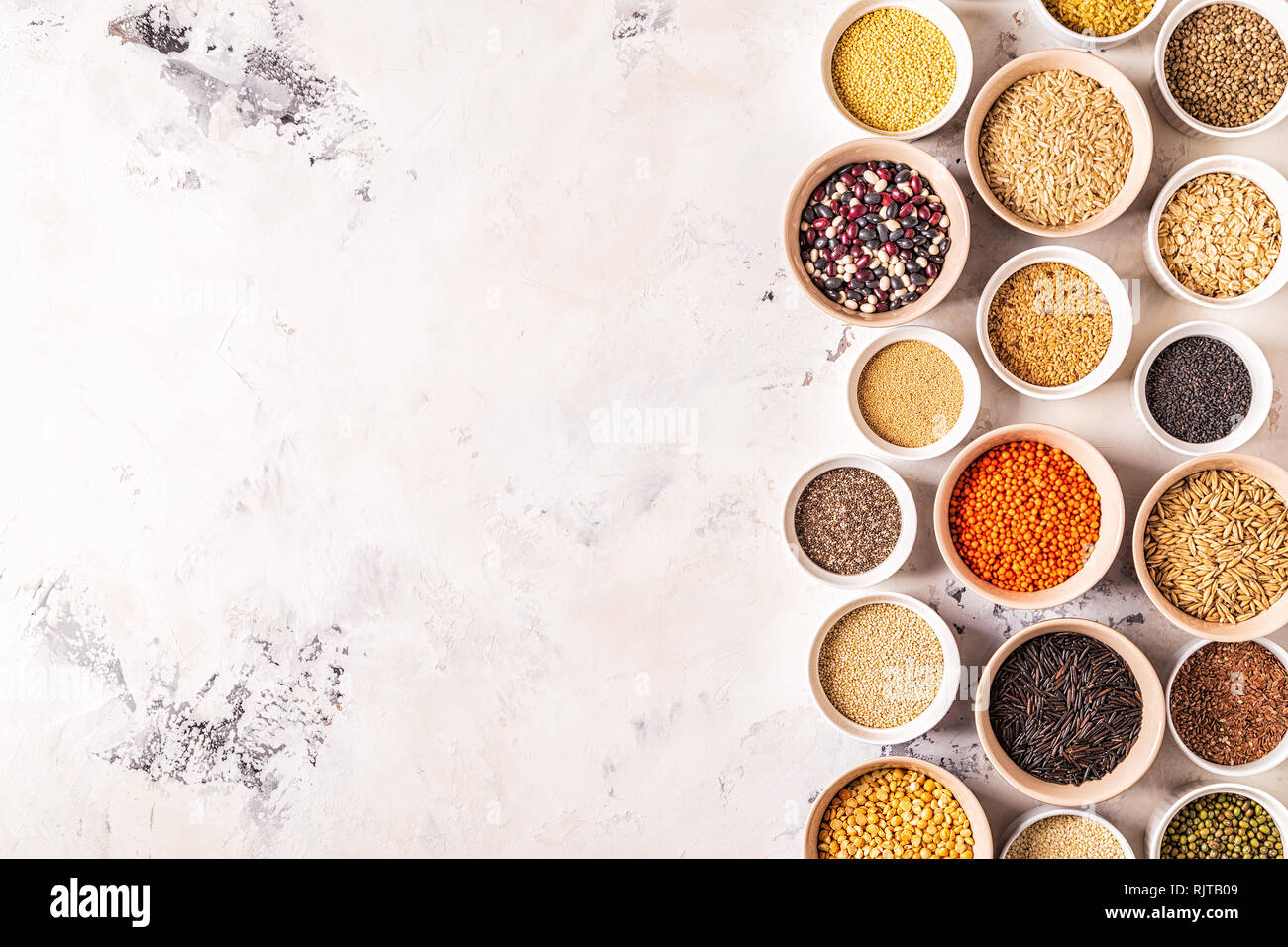 Set of different superfoods whole grains, beans and legumes, seeds and