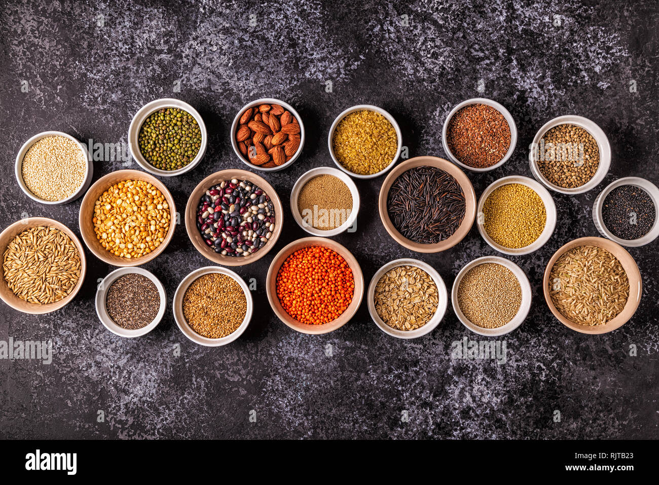 Set of different superfoods whole grains, beans and legumes, seeds and
