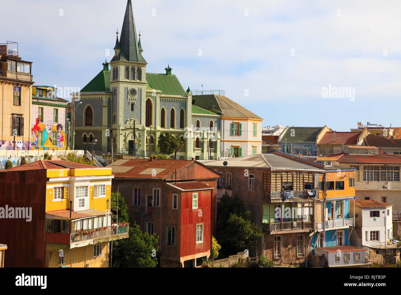 Chile, Valparaiso, skyline, lutheran church, Stock Photo