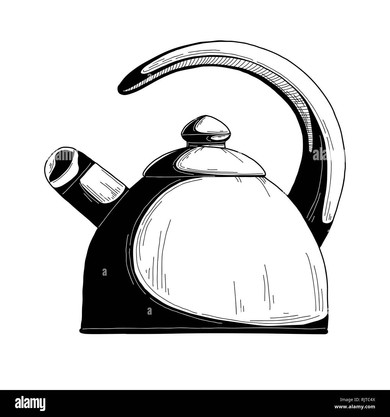 Realistic sketch of the kettle. Vector illustration Stock Vector
