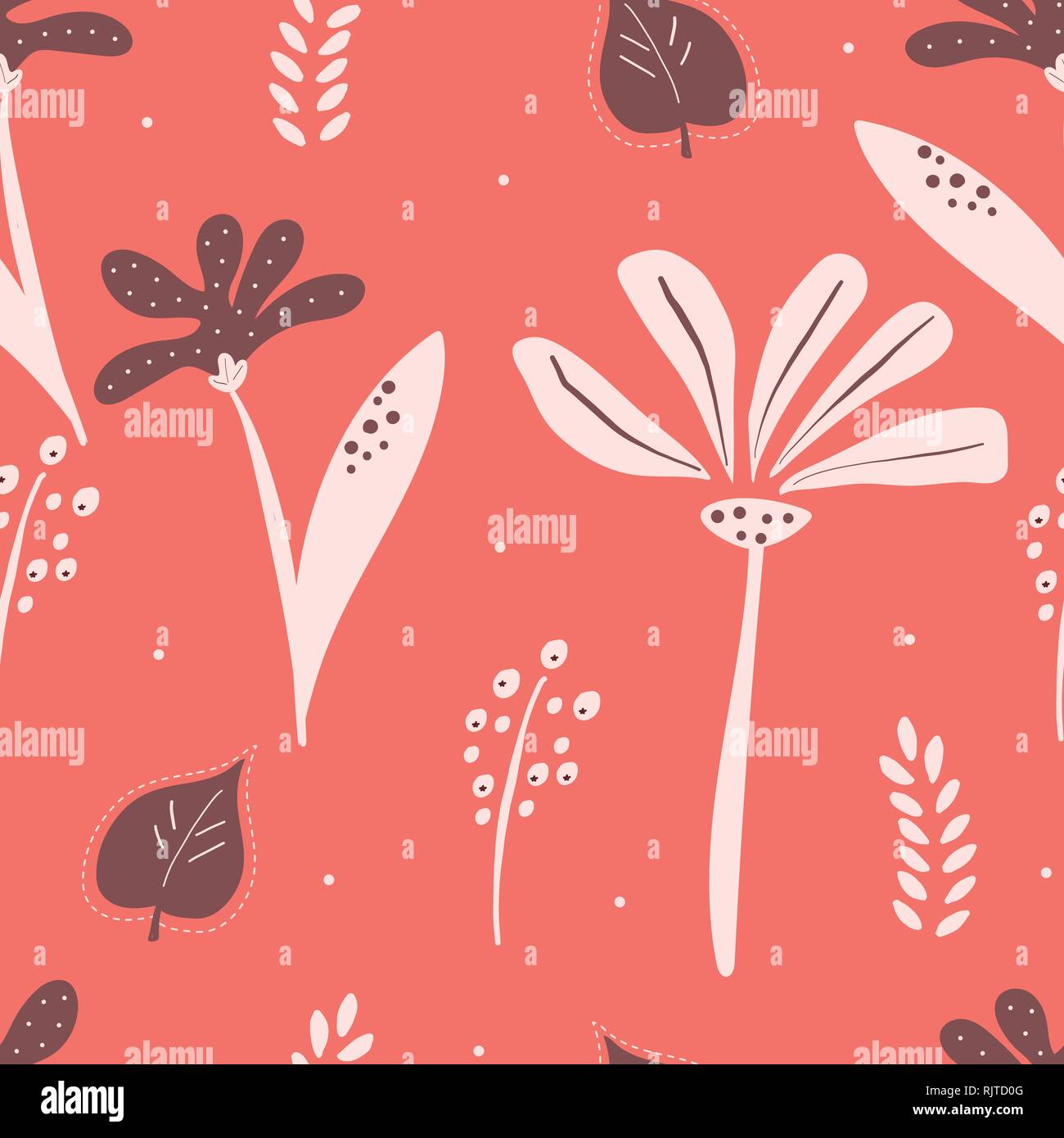 Colorful Floral Seamless Pattern In Living Coral Color Design For
