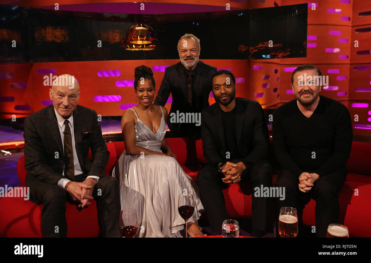 Host Graham Norton with (seated left to right) Sir Patrick Stewart