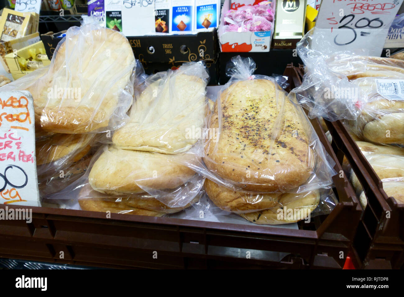 Middle Eastern bread being sold at Victoria Market Melbourne Victoria Australia Stock Photo