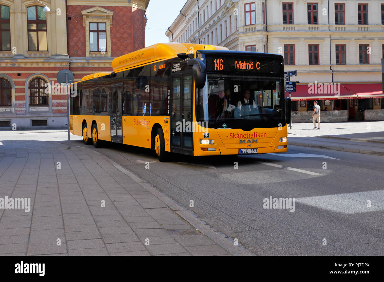Malmo, Sweden - June 27, 2018: Yellow public transportation bus in service  for Skanetrafiken on line 146 Stock Photo - Alamy