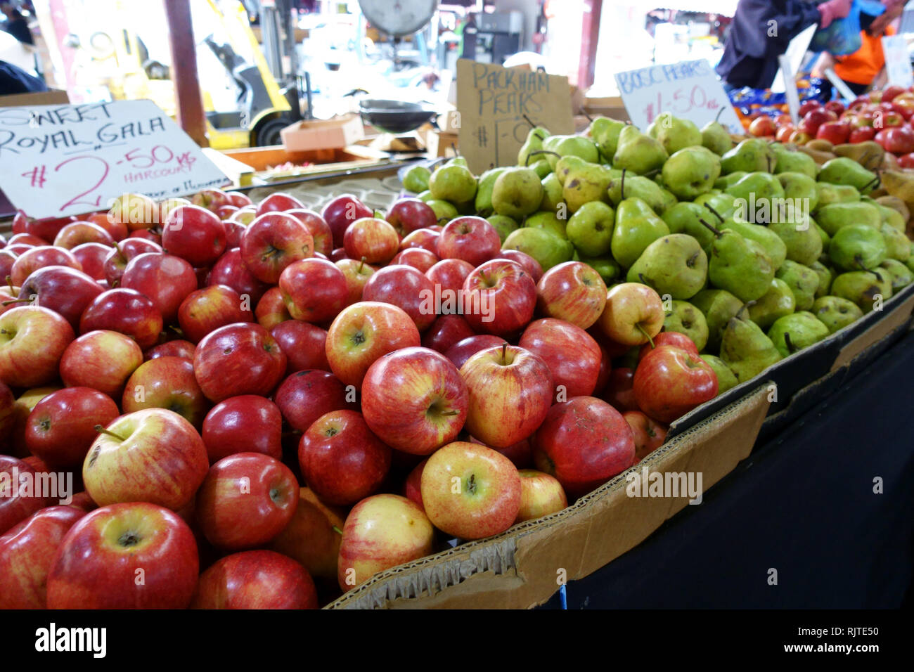 Fresh fruits like apples and pears sold at Victoria Market Melbourne Australia Stock Photo