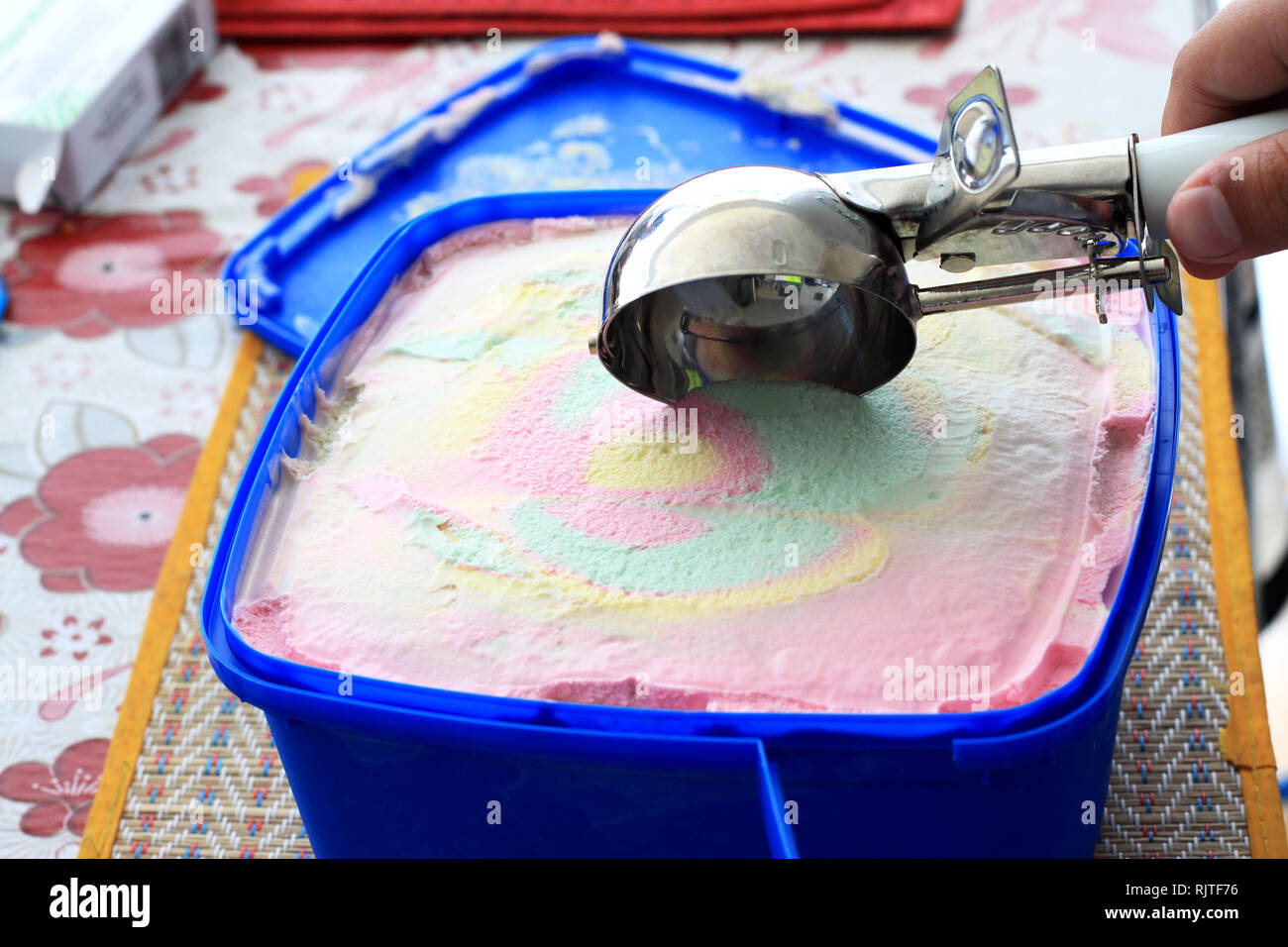 Rainbow multi coloured Ice cream Stock Photo
