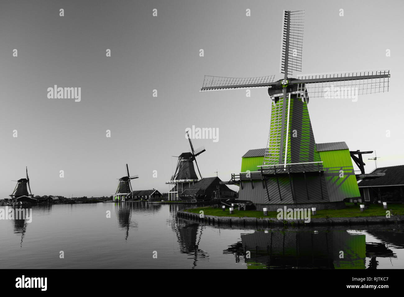 zaanse schans windmills holland Stock Photo