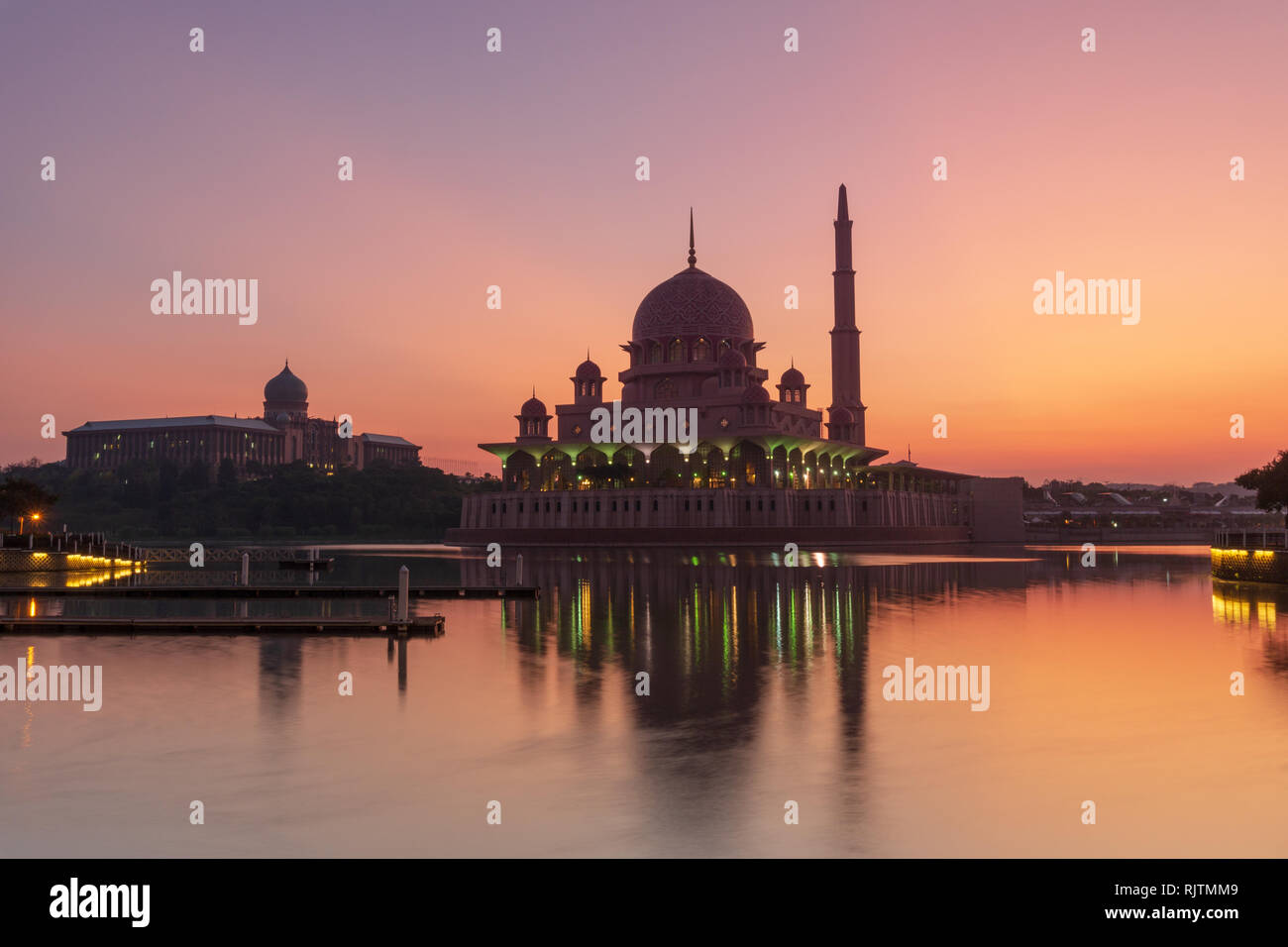 Putra Mosque at Sunrise in Putrajaya, Malaysia Stock Photo