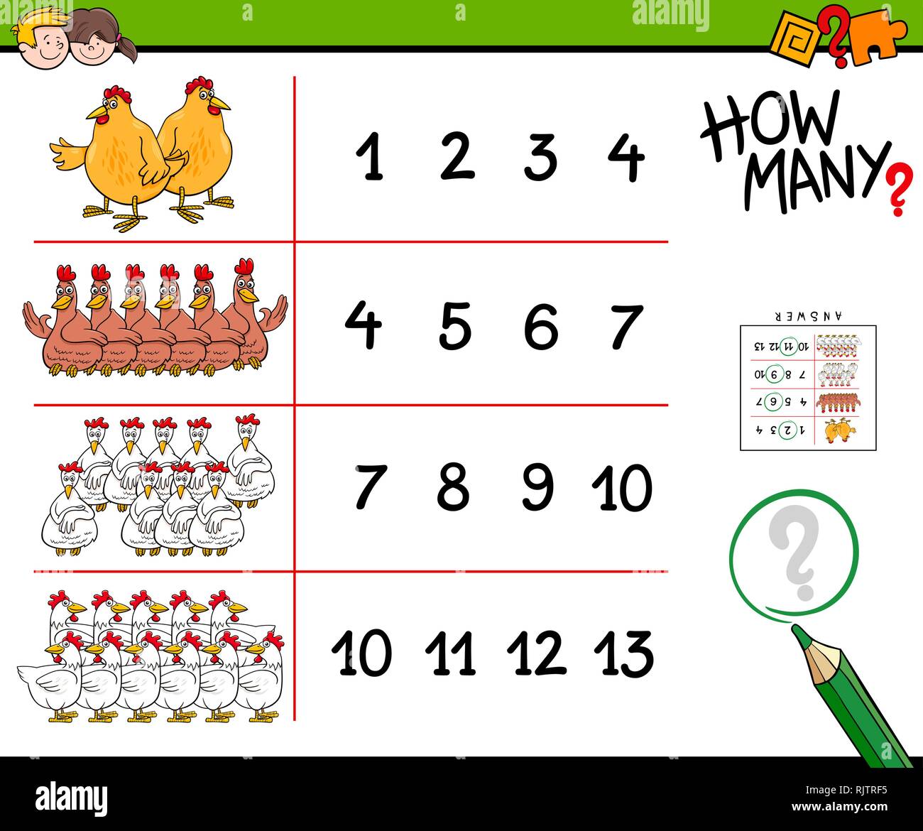 Cartoon Illustration of Educational Counting Activity for Children with ...