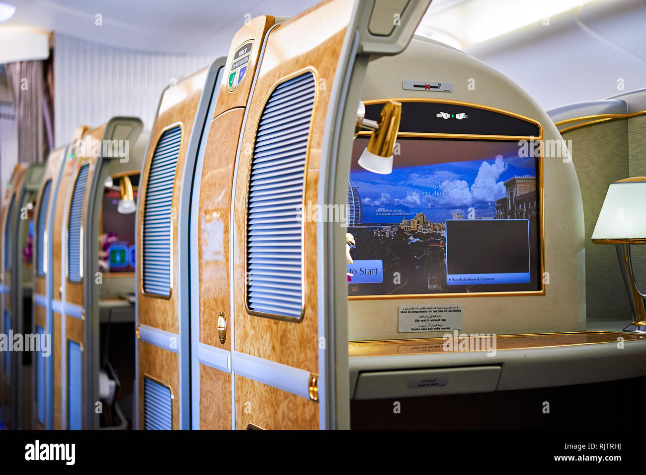 BANGKOK, THAILAND MARCH 31, 2015 interior of Emirates Airbus A380