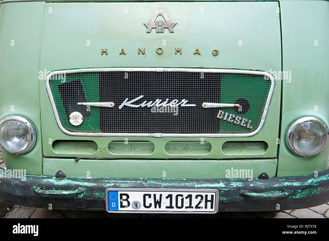 Close up of a Hanomag Kurier Diesel van, Berlin, Germany Stock Photo