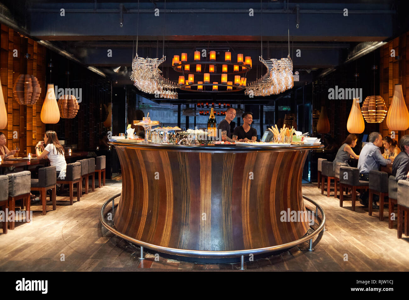 HONG KONG - JUNE 03, 2015: interior of bar in Hong Kong at night. Hong ...