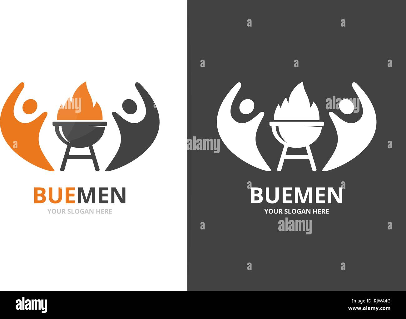 Bbq and people logo combination. Unique barbecue and team logotype