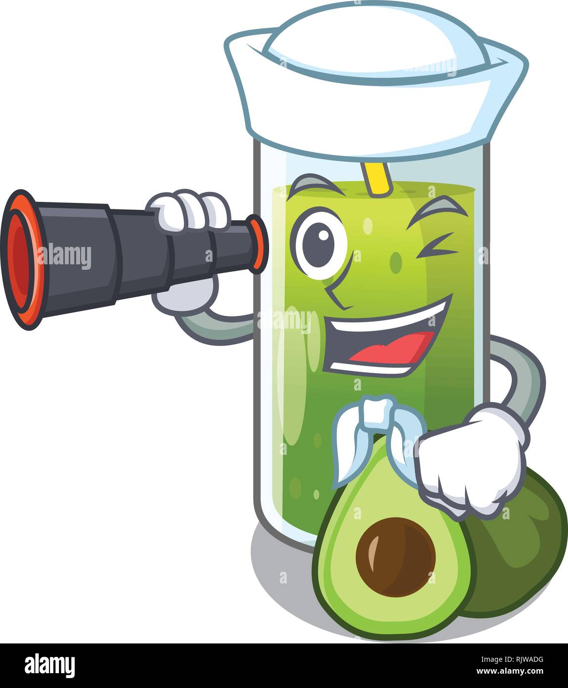 Sailor with binocular avocado smoothies are isolated on characters Stock Vector