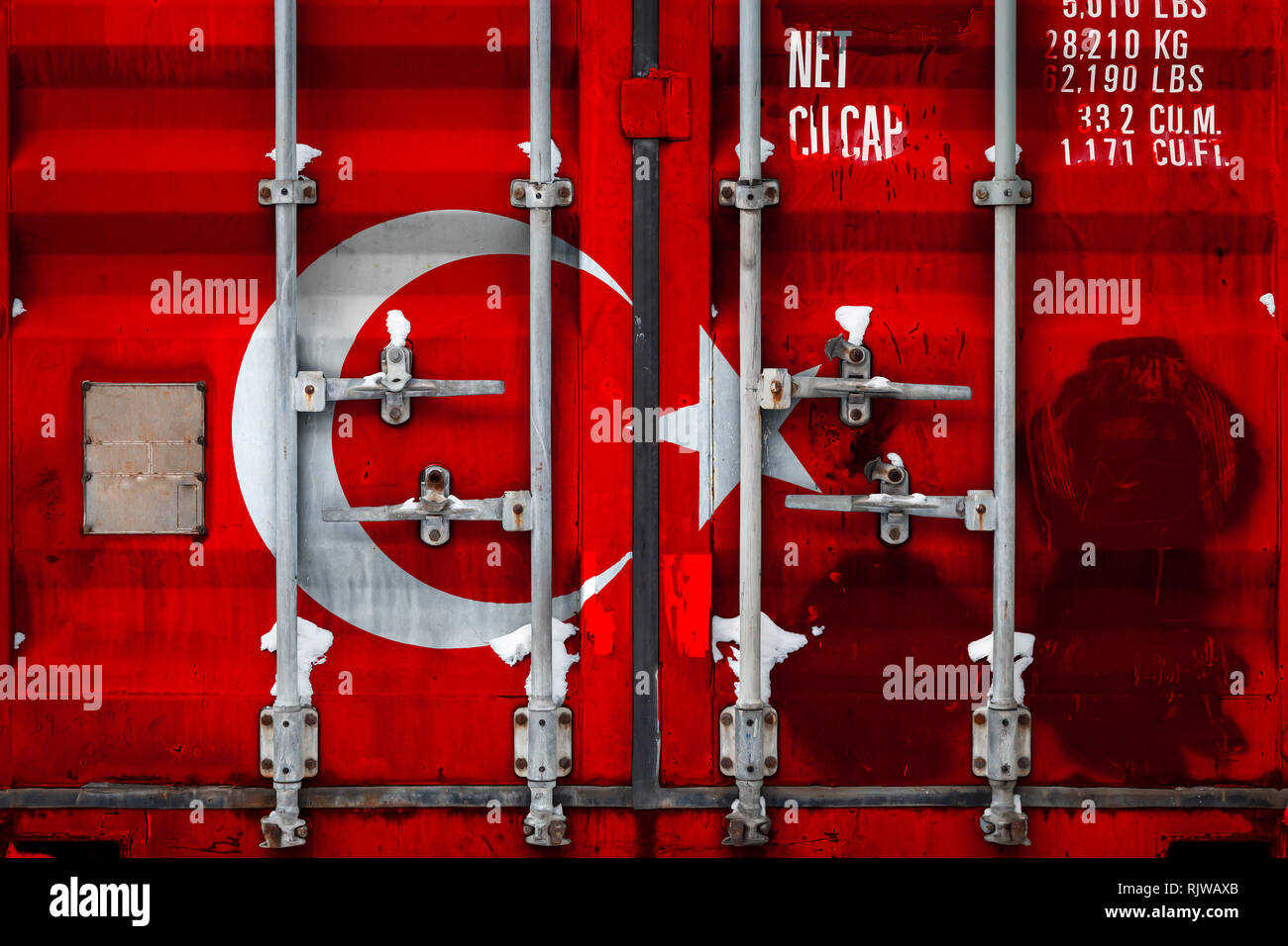 Turkish Container A closeup of a container with the national flag of Turkey. The concept ...