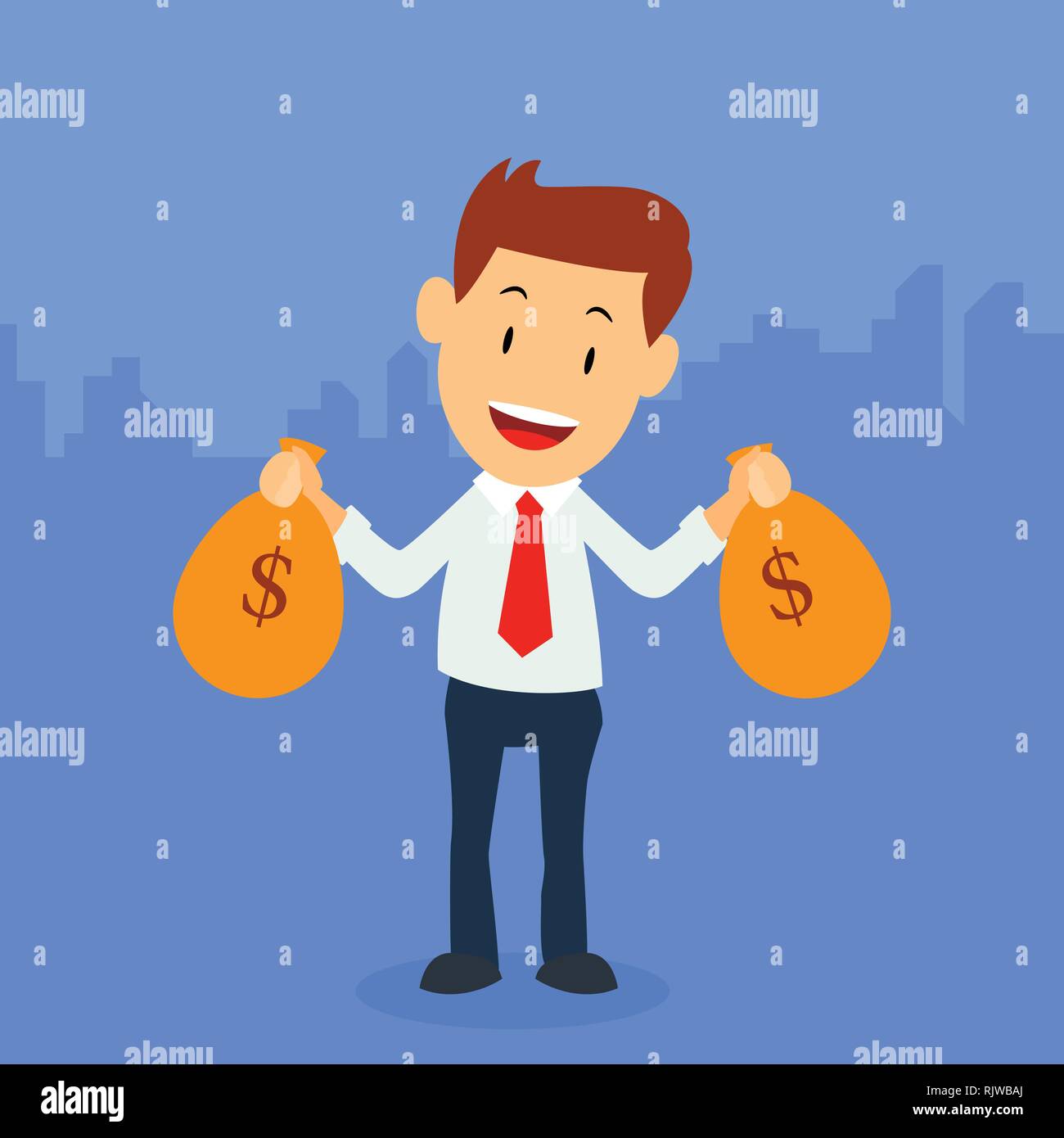 Businessman holding money bag with dollar sign, flat design for business and industrial concept. Vector Illustration. Stock Vector