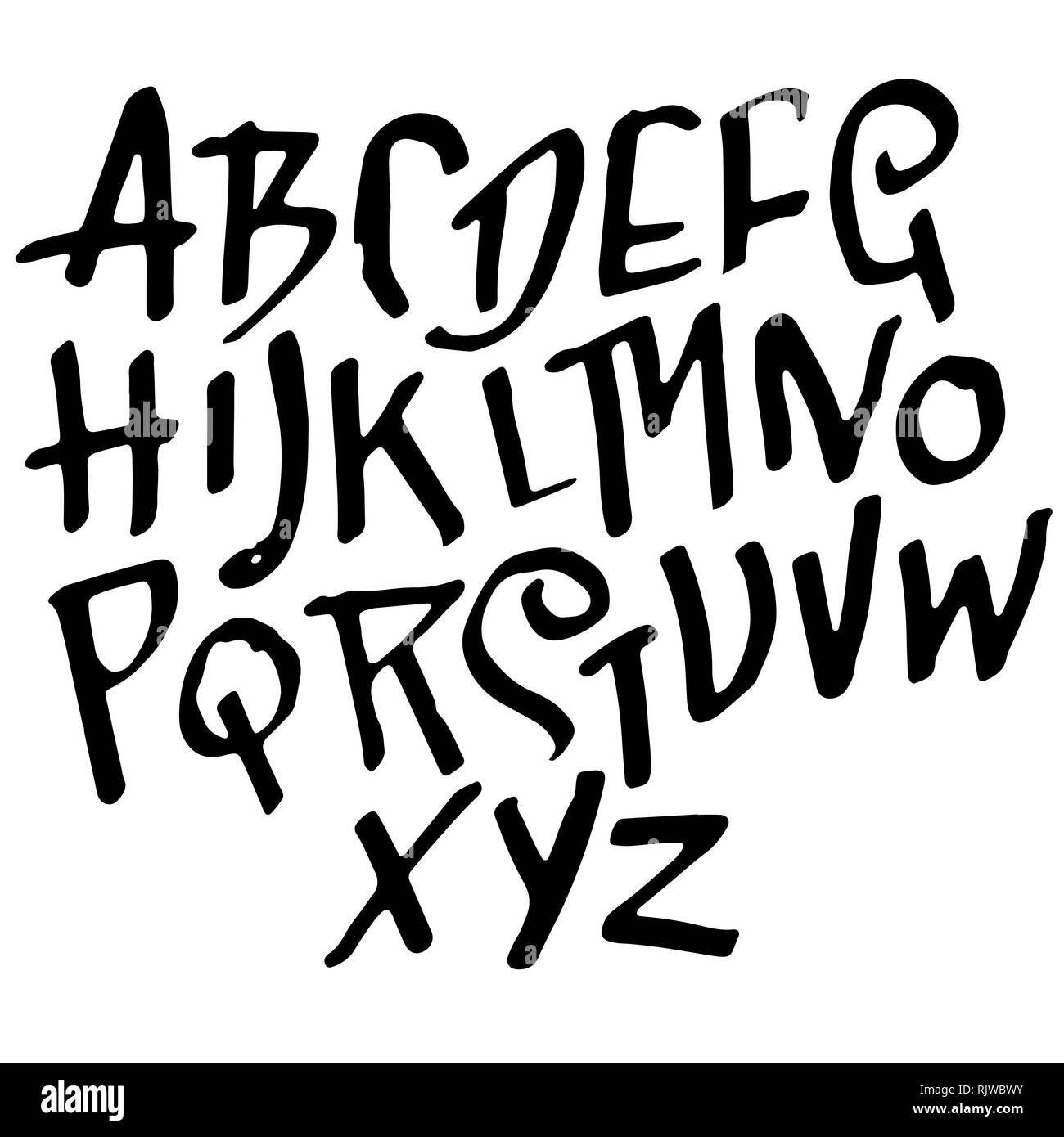 Simple alphabet letters. Handdrawn grunge ink font. Vector illustration ...