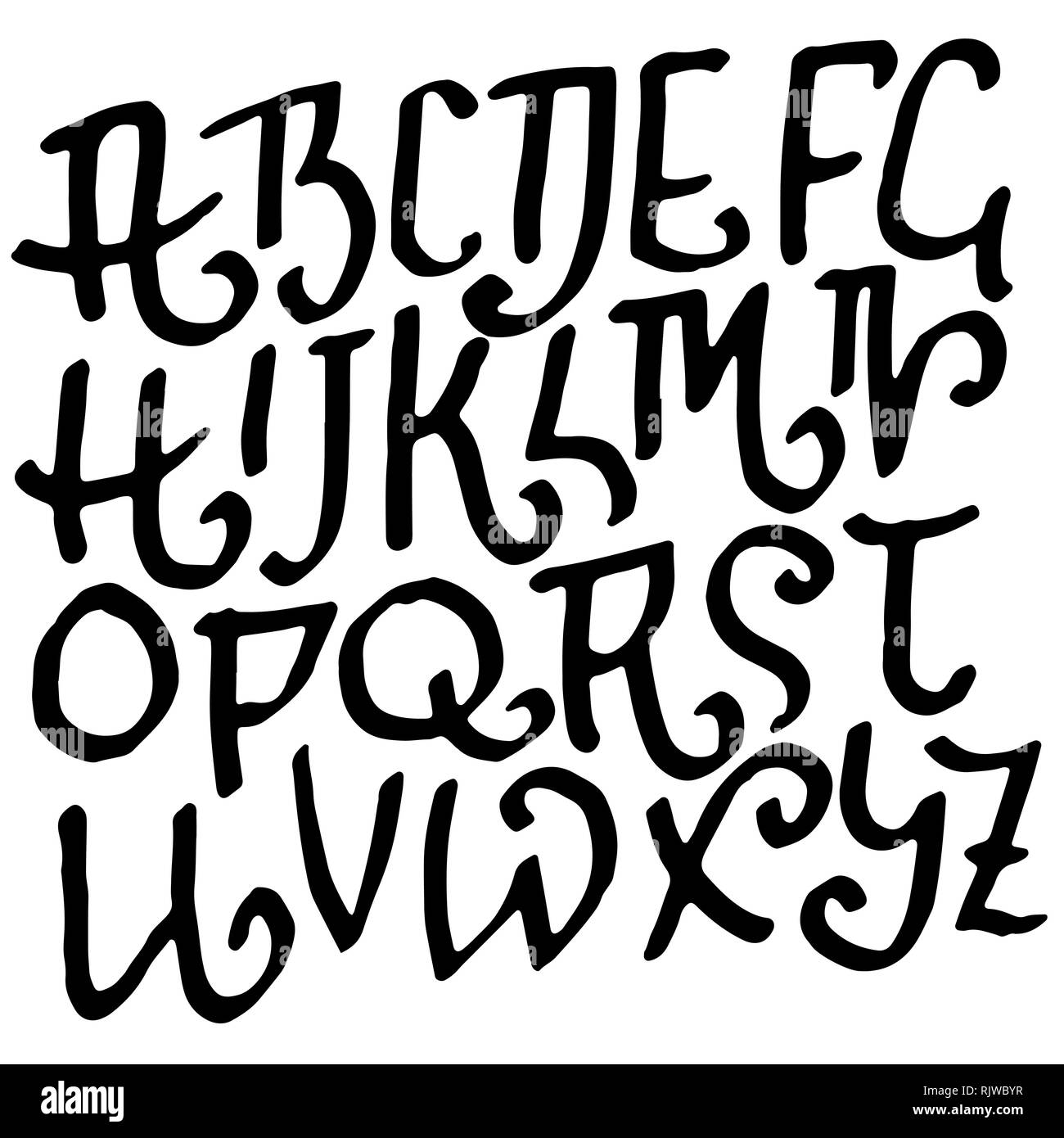 Simple alphabet letters. Handdrawn grunge ink font. Vector illustration ...