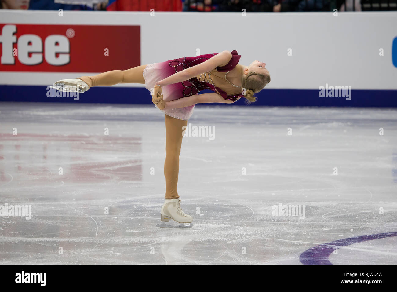Belarus, Minsk, Ice Arena, January 25, 2019. European Figure Skating  Championship.Bulgarian figure skater Alexandra Feigin rolls free  program.Element Stock Photo - Alamy