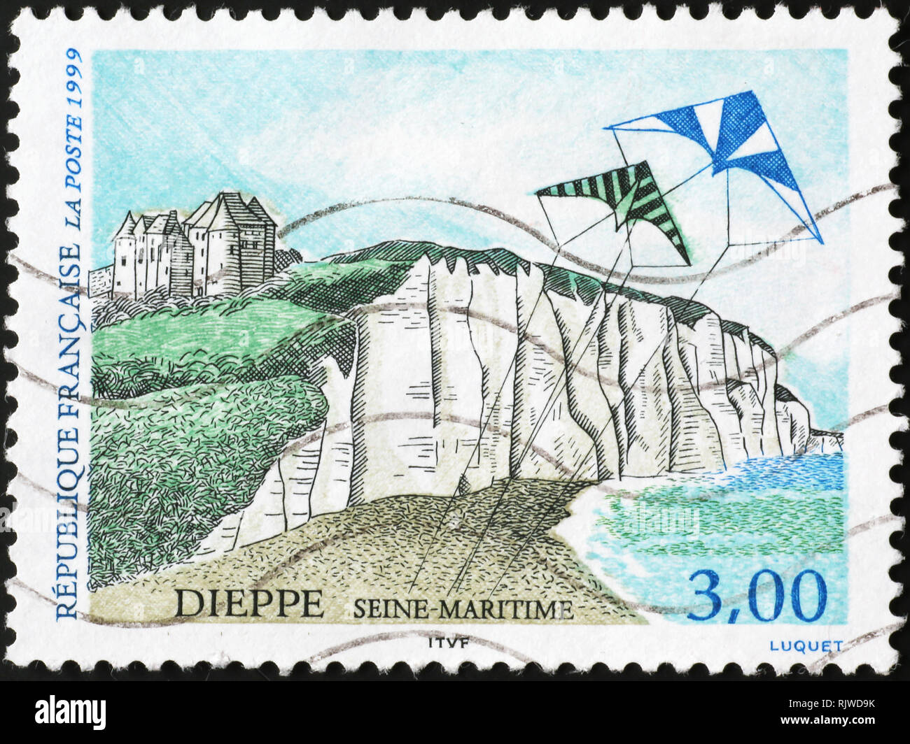 Cliffs of Dieppe on french postage stamp Stock Photo