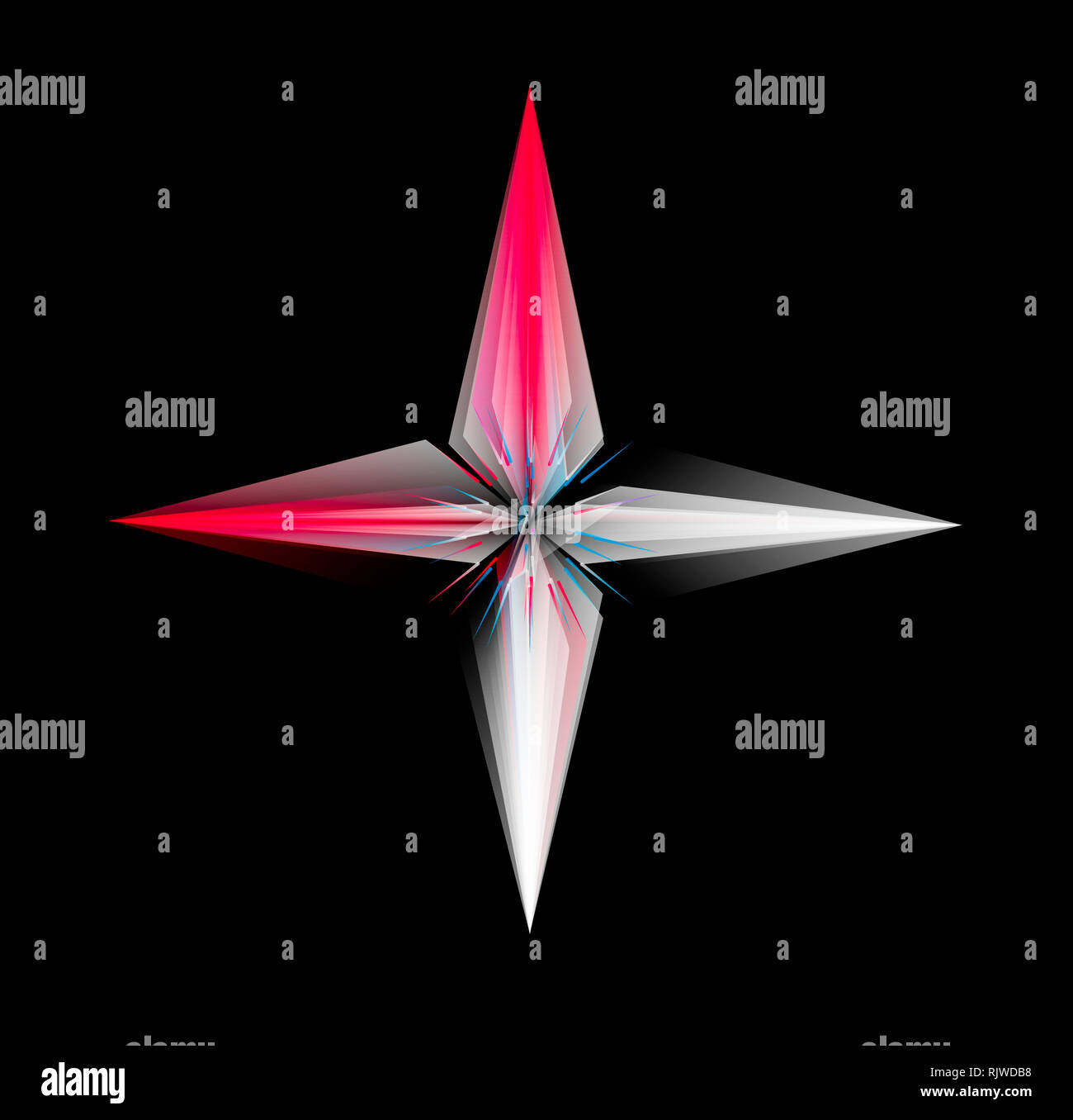 Glowing Four Point Star Isolated On Black Background Stock Photo - Alamy