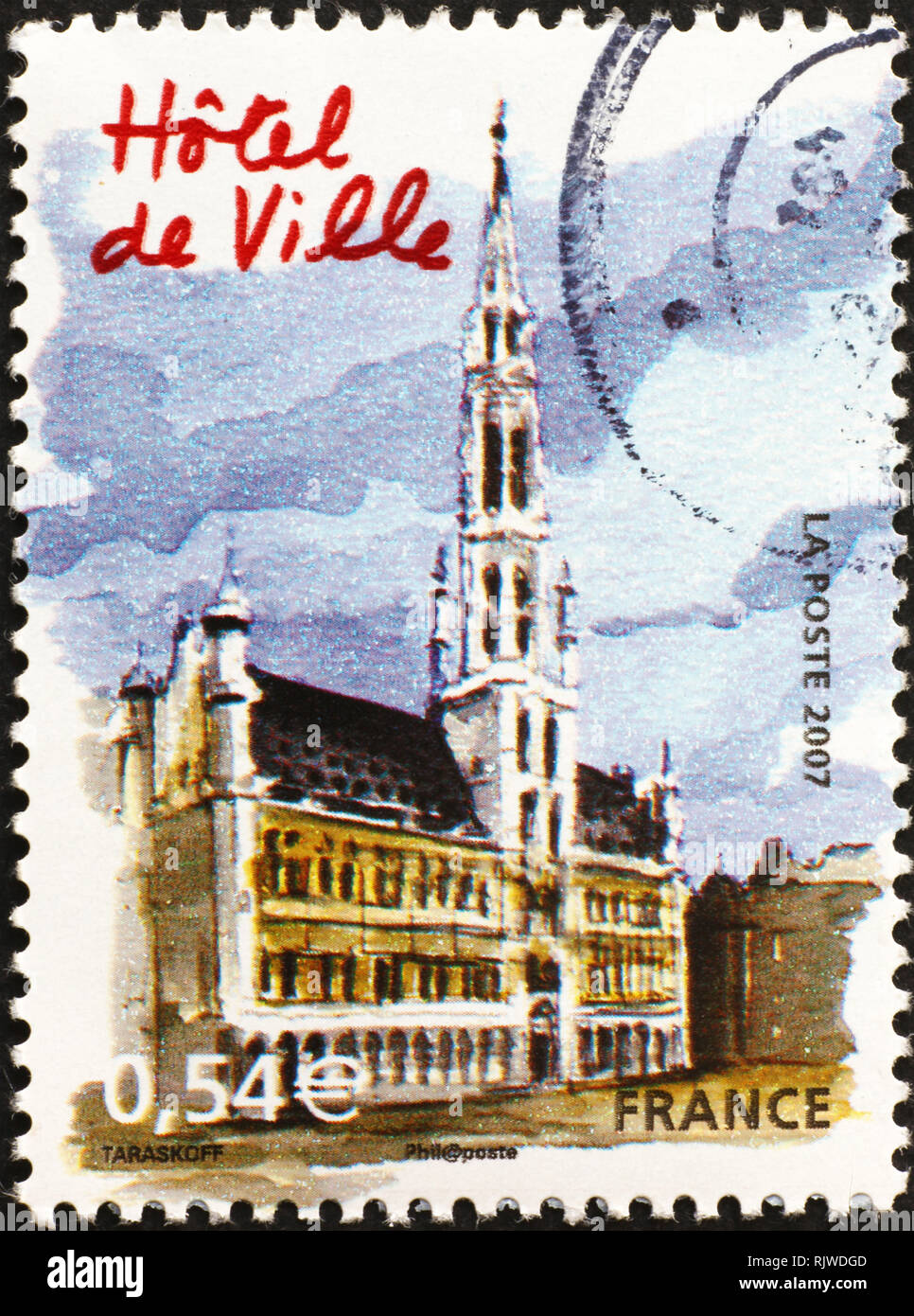 Hotel de ville of Brussels on postage stamp Stock Photo