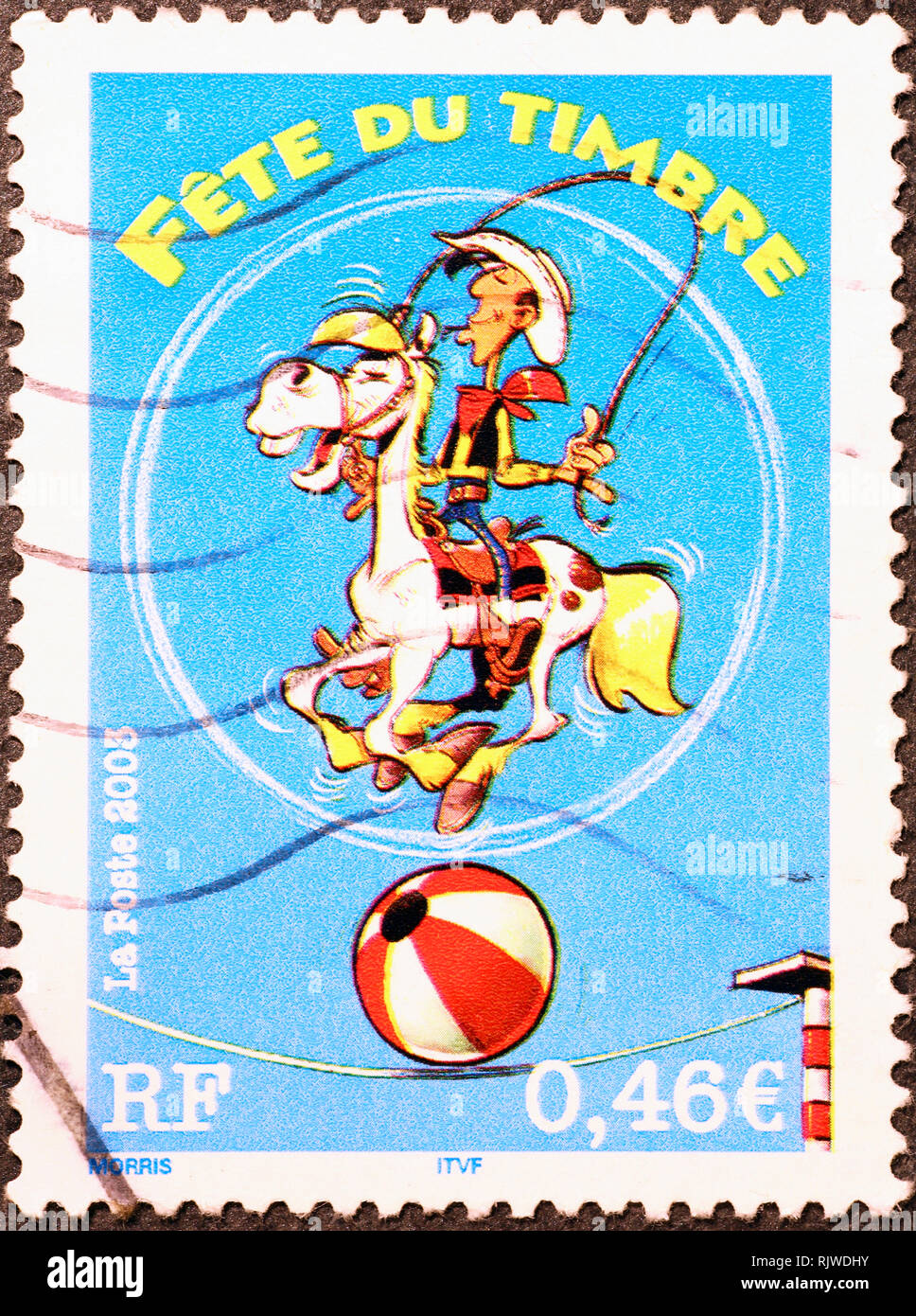 Lucky Luke on french postage stamp Stock Photo