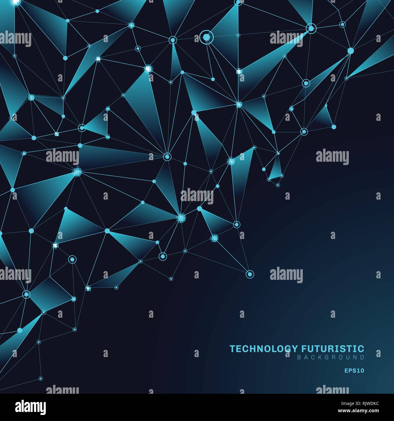 Abstract triangles polygonal shapes on dark blue background consisting of lines and points in the form of planets and constellations technology concep Stock Vector