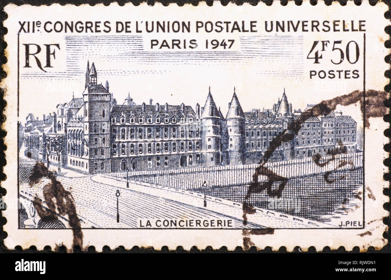 Palais de la Cite in Paris on vintage stamp Stock Photo