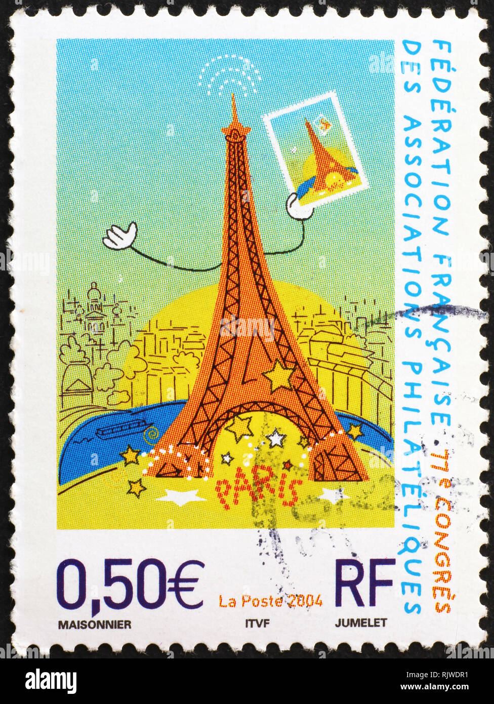 Tower Eiffel of Paris on french postage stamp Stock Photo Alamy