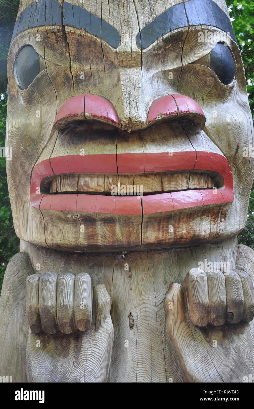 Totem pole at the Capilano Suspension Bridge Park in Vancouver, British Columbia Stock Photo