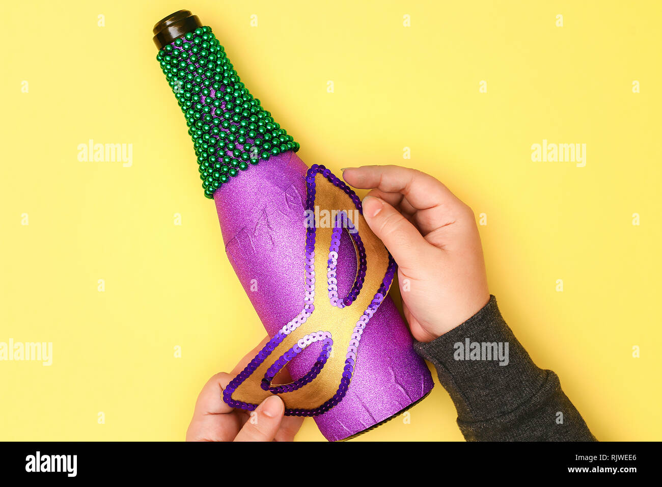 Diy Mardi Gras Bottle Purple Self Adhesive Paper Green Bead