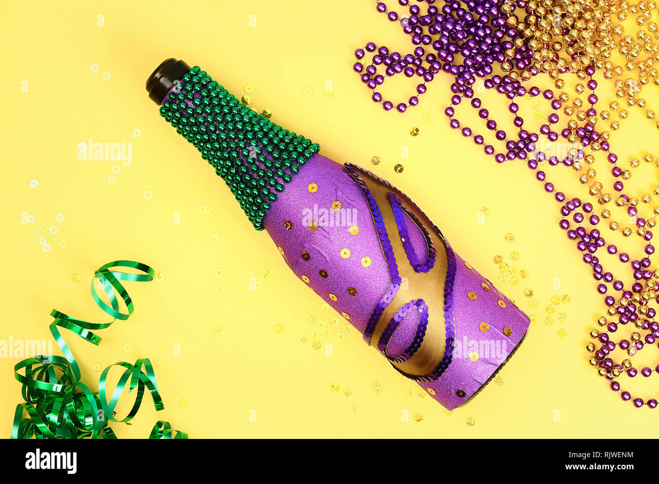Diy Mardi Gras Bottle Purple Self Adhesive Paper Green Bead