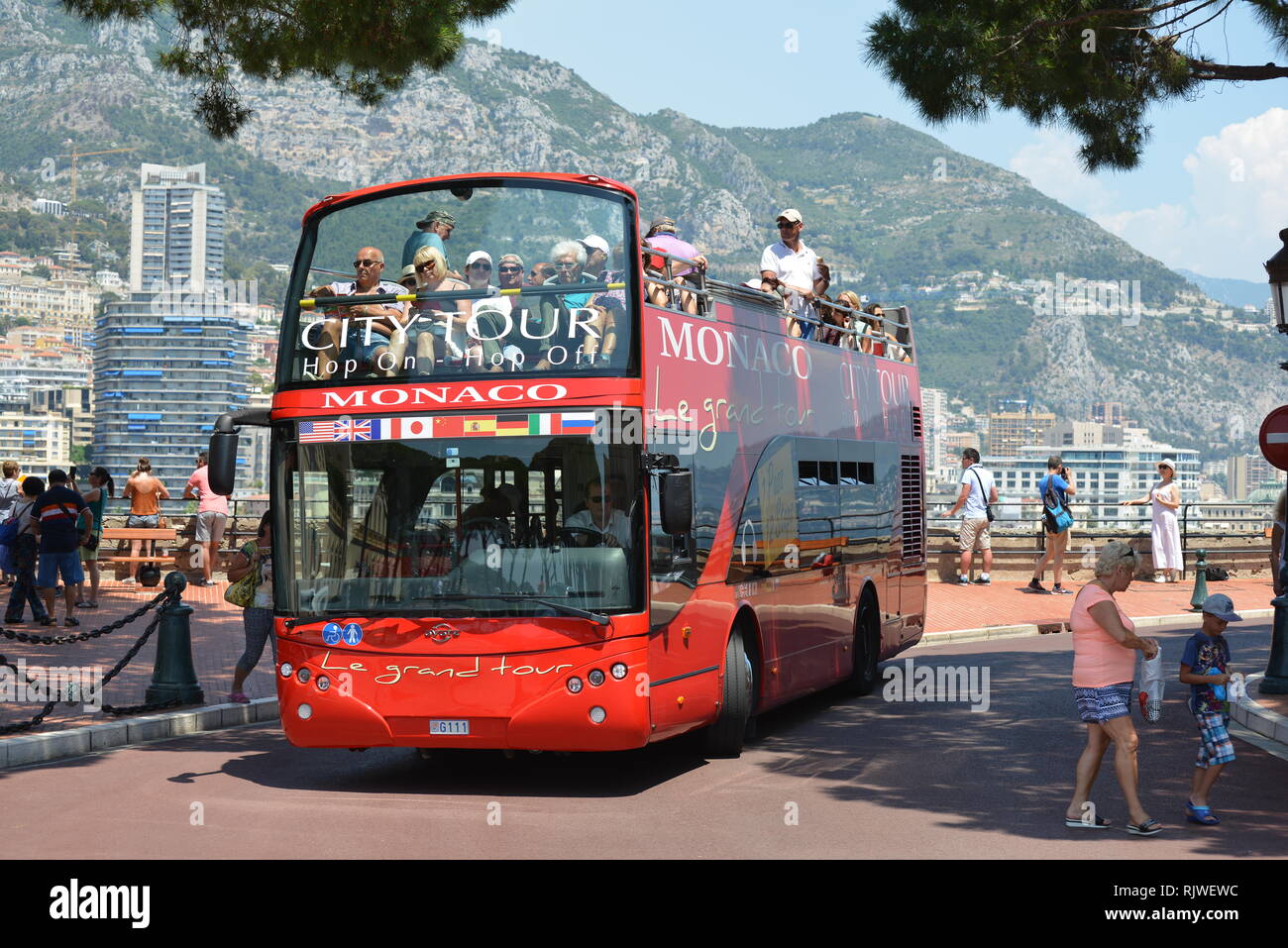 Tourist double decker bus Monaco South of france Stock Photo