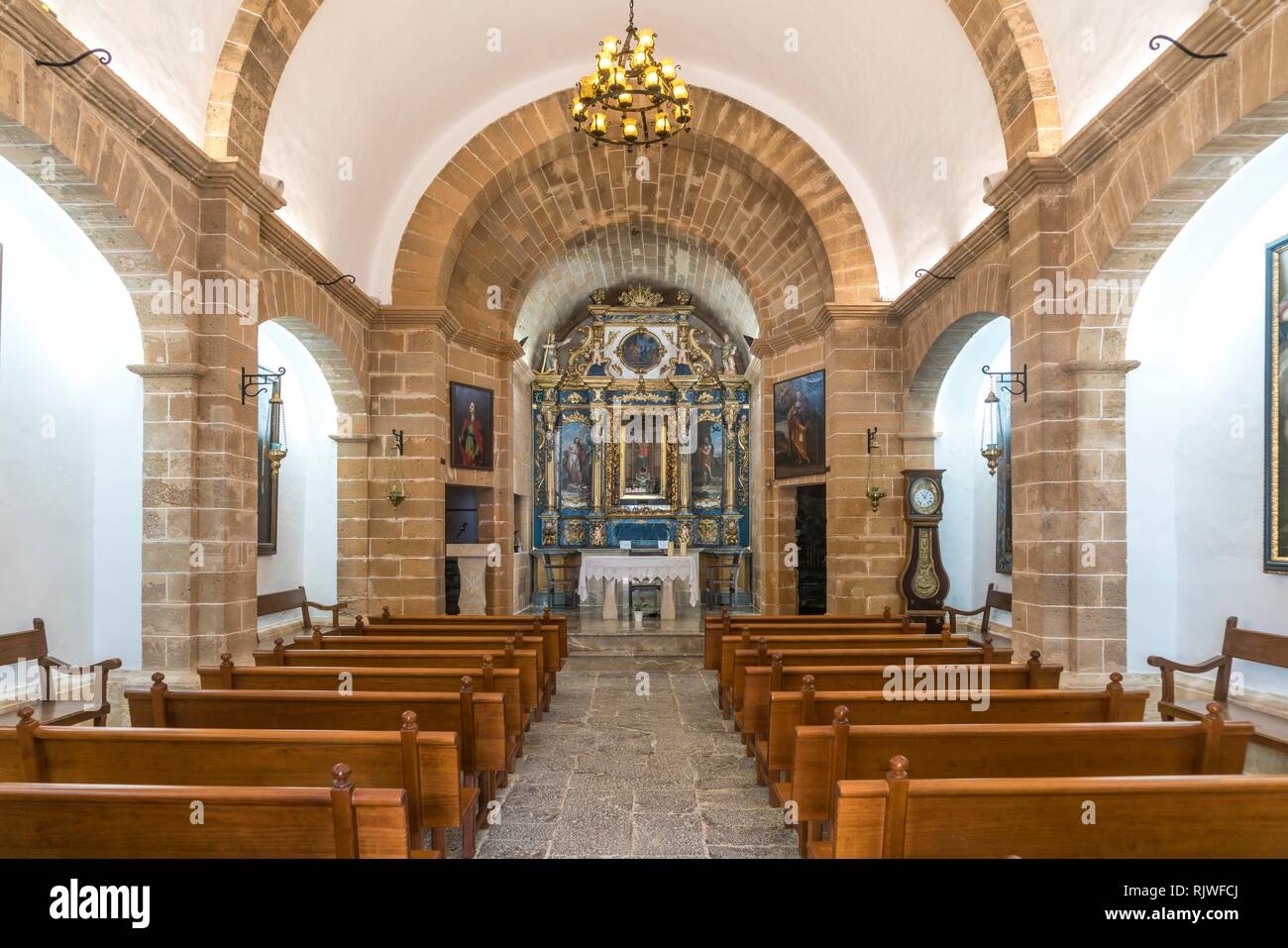 Interior of the Chapel Ermita de la Victoria, Victoria Peninsula, Majorca, Balearic Islands, Spain Stock Photo
