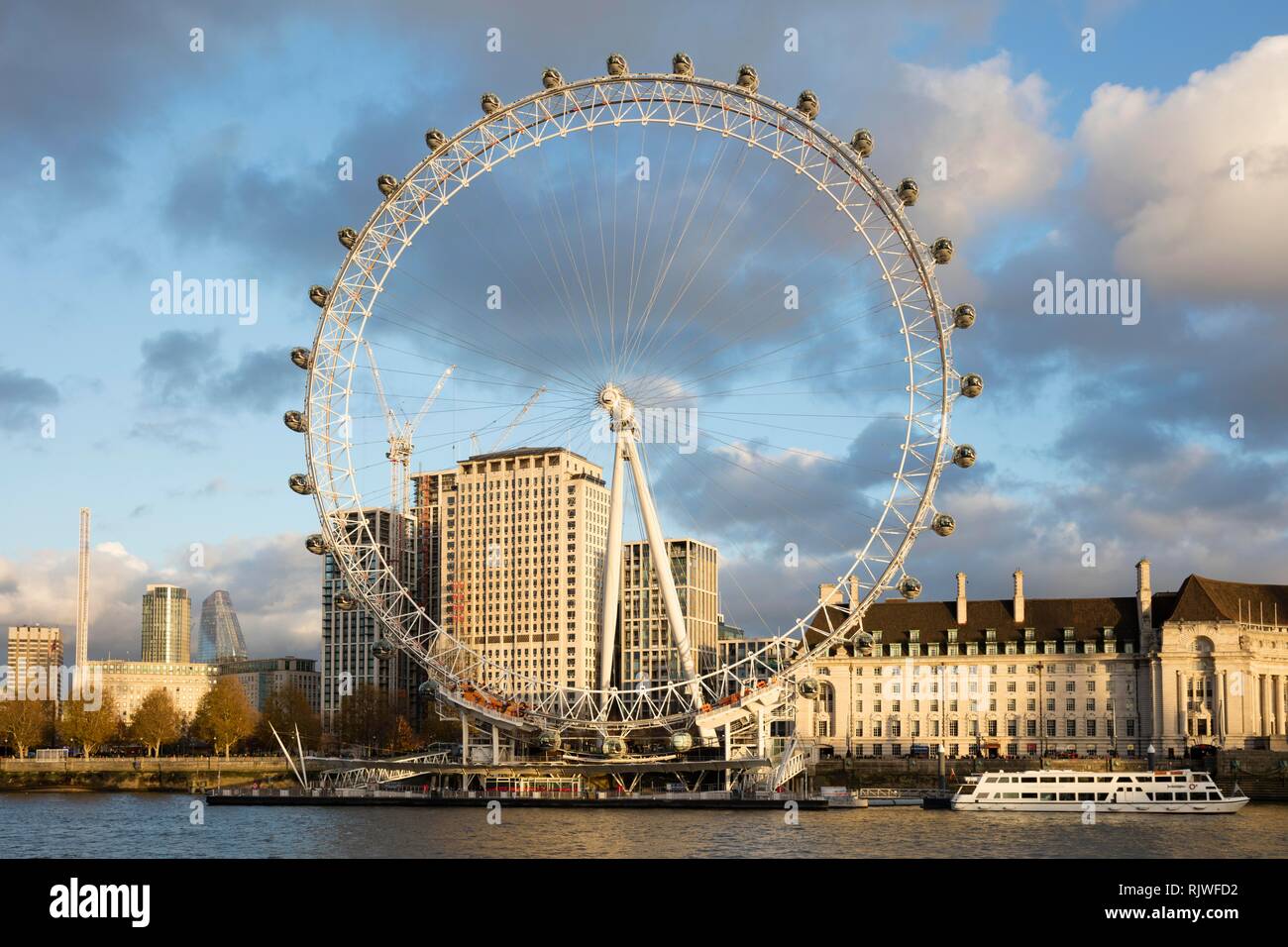 County Hall, London Eye, Ferris wheel, Thames, London, England, Great Britain Stock Photo
