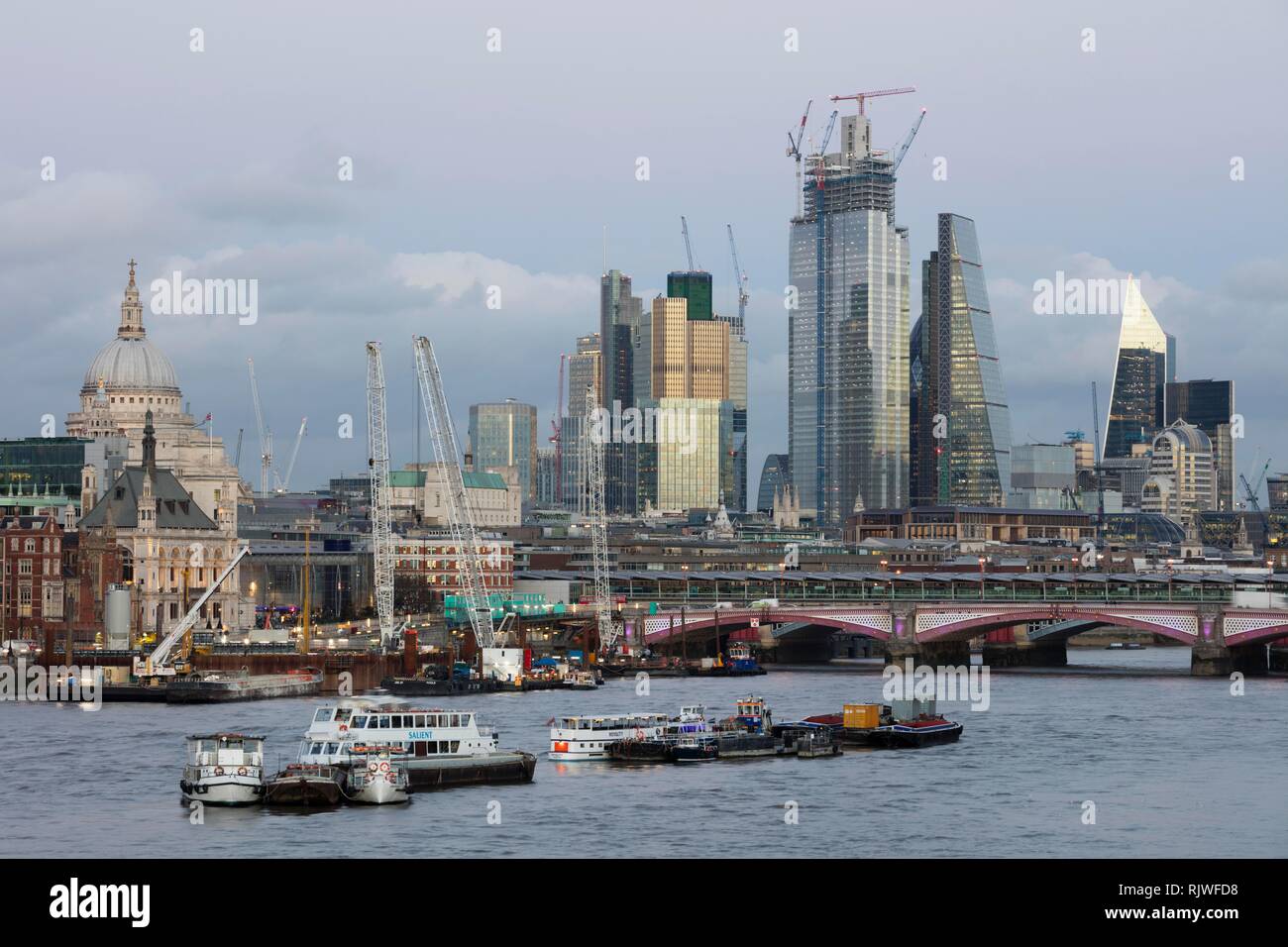 Panorama at the Thames with St.Paul´s Cathedral and Blackfriars Bridge, London City, London, England, Great Britain Stock Photo