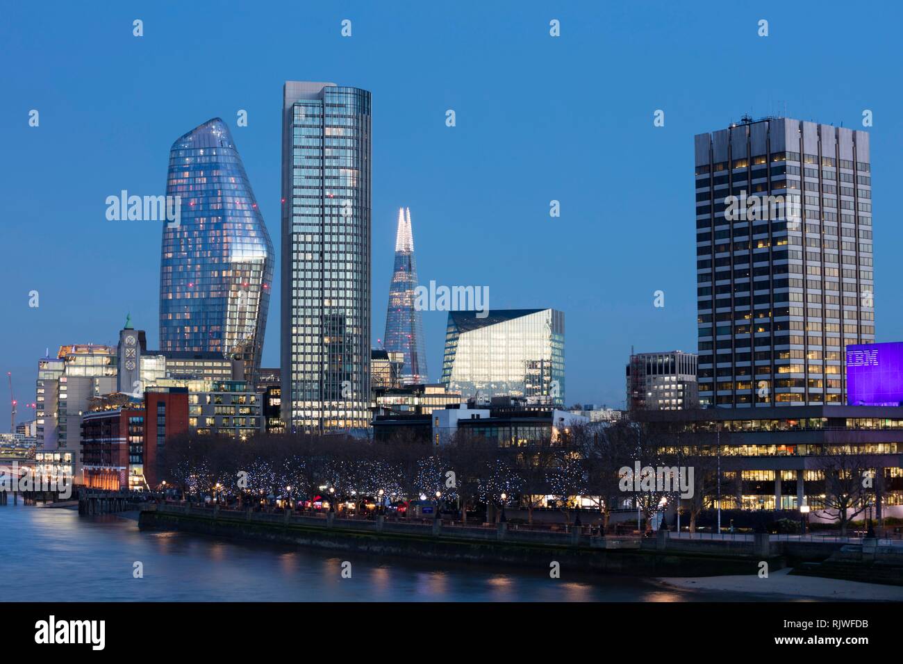 Skyscrapers on the Thames, Dusk, Southwark, London, England, Great Britain Stock Photo